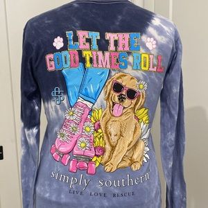NWOT Simply Southern LET THE GOOD TIMES ROLL Long Sleeve Tie Dye T-Shirt | Sz S